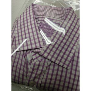 English Laundry Mens Medium Purple Gingham Check 15.5 32/33 Contrast Flip Cuff